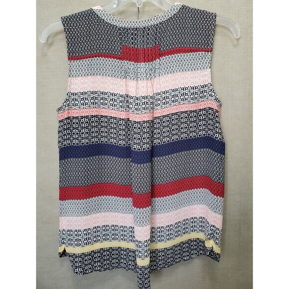 Talbots Petites Multicolor Geo Print Lightweight Henley Neck Sleeveless Top MP - Picture 3 of 4